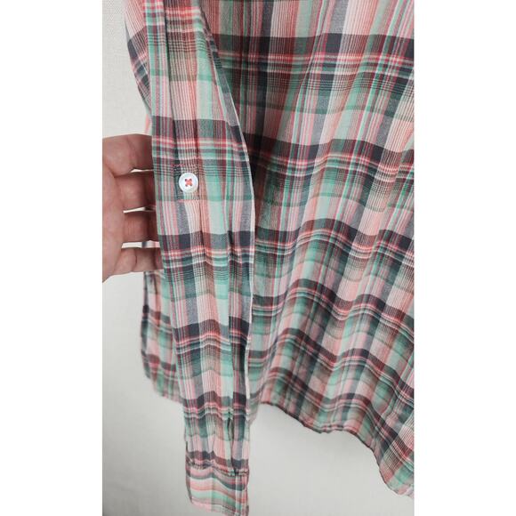 Prana Top Womens XL Bora Bay Gina Plaid pink green half button-up  western - Picture 5 of 12